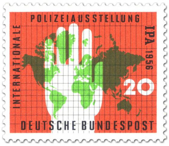 Stamp: Internationale Polizeiausstellung - Weltkarte und Hand 