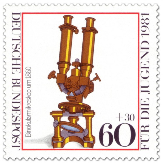 Stamp: Binokularmikroskop um 1860