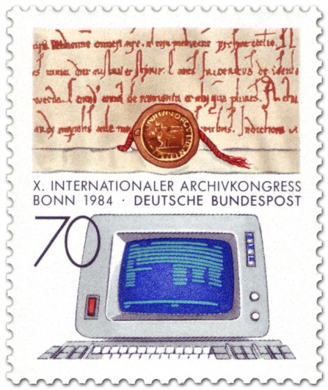 Stamp: Urkunde aus dem Mittelalter und Computer