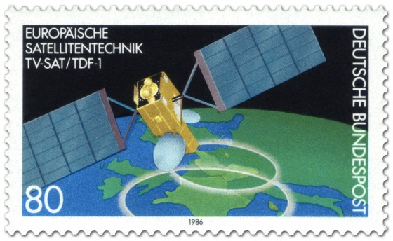 Stamp: Satellit über der Erde (TV-Sat/TDF-1)