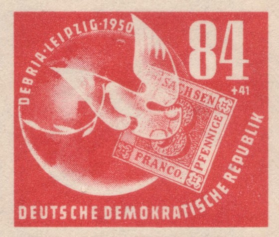 Stamp: Debria 1950 - Globus und Taube